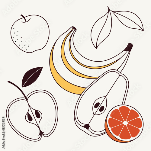 Abstract representation of fruits in a minimalistic style