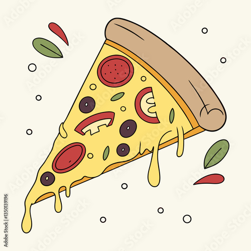 Vector of a pizza slice with cheese and toppings