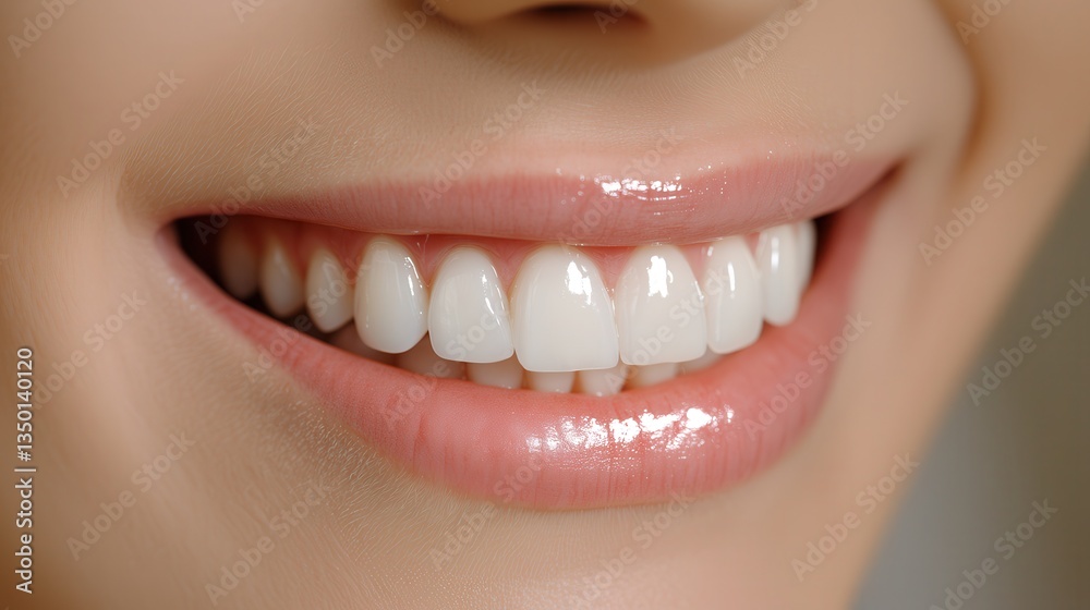 Perfect White Teeth and Glossy Lips Close-Up