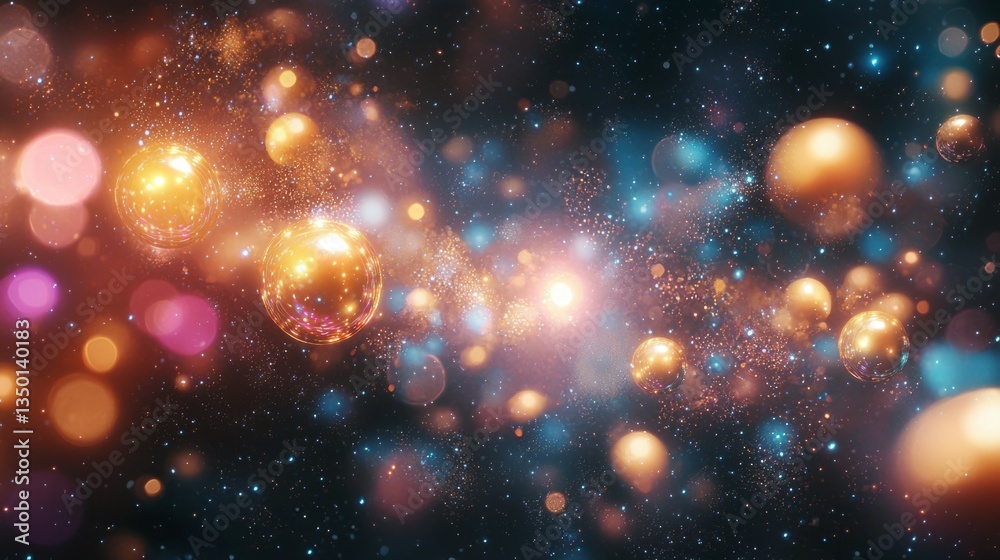 Abstract Cosmic Scene with Colorful Lights and Glowing Orbs in Space Abstract Cosmic Scene with Colorful Lights and Glowing Orbs in Space