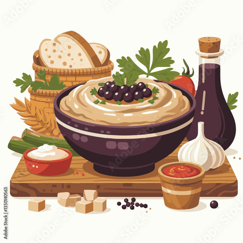 food, eggplant, cuisine, arabic, traditional, appetizer, vegetarian, dip, hummus, babaganoush, turkish, lebanese, vegetable, mediterranean, ganoush, parsley, healthy, snack, arabian, greek, baba, back