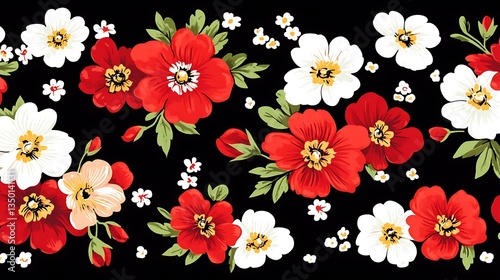 Wallpaper Mural Red and white floral seamless pattern. Torontodigital.ca