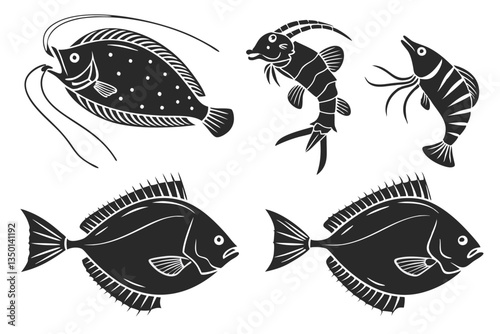 black and white sillhouette of flounder vector design,  illustration on a white.