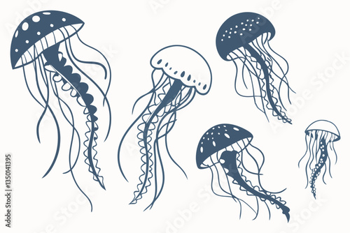 black and white sillhouette of jellyfish vector design,  illustration on a white.