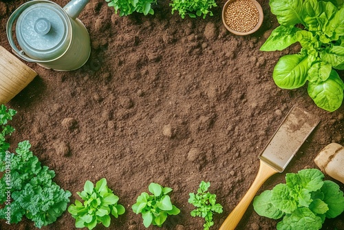 Gardening Arrangement With Fresh Herbs and Vegetables Ready for Planting in F...