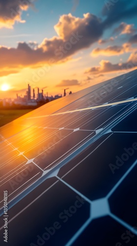 Wallpaper Mural Vast solar panel array at sunset with futuristic industrial complex Torontodigital.ca