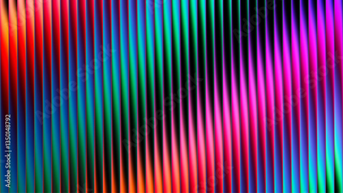 Iridescent light bends through glossy ribbed fractal glass in mesmerizing gradient pattern. Vibrant dreamy bold digital artwork design bursting with intensity dynamic fresh glowing colors.  Vector