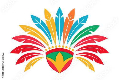 Vibrant Feathered Headdress. Traditional Carnival Costume Elegance