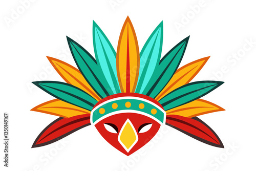 Vibrant Feathered Headdress. Traditional Carnival Costume Elegance
