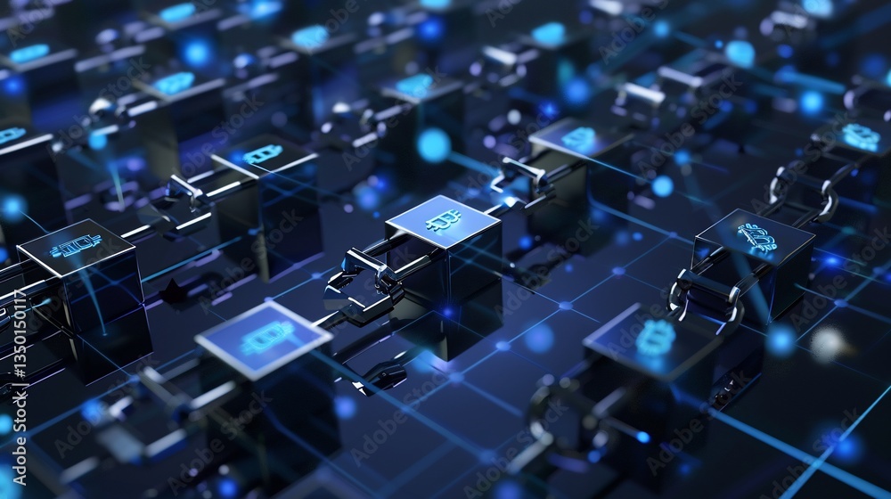 Obraz premium Blockchain network digital cubes data security