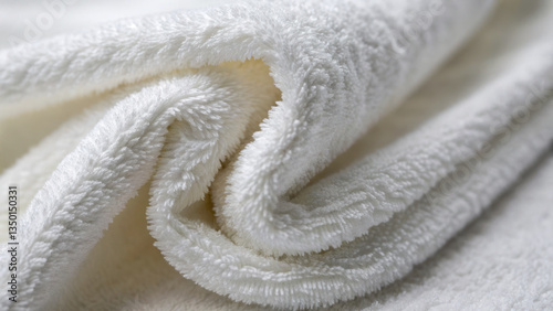 Soft, clean towel with plush texture, showcasing its white purity and inviting comfort