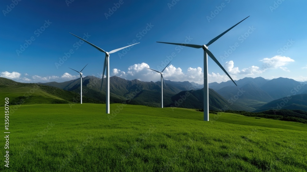 Wind turbines on a green, grassy hillside Wind turbines on a green, grassy hillside