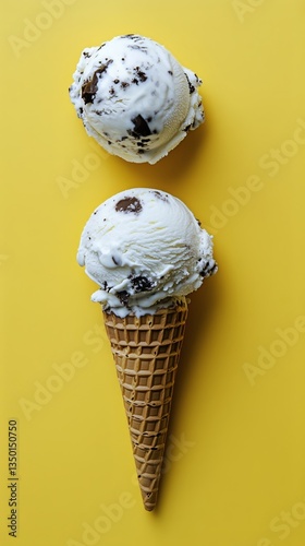 Delicious Chocolate Chip Ice Cream Scoops Served in a Crispy Waffle Cone on a...