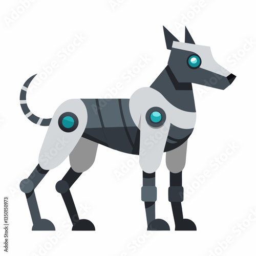 A robot dog with a streamlined body and mechanical legs, a sleek silhouette on  