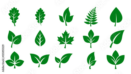 Minimalist leaf icons set. Suitable for natural and ecological themes. White background.