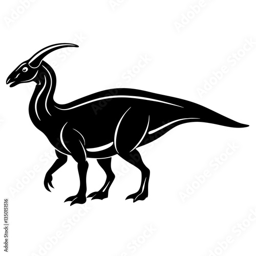 black silhouette of a Parasaurolophus, standing in a majestic stance with its long, 