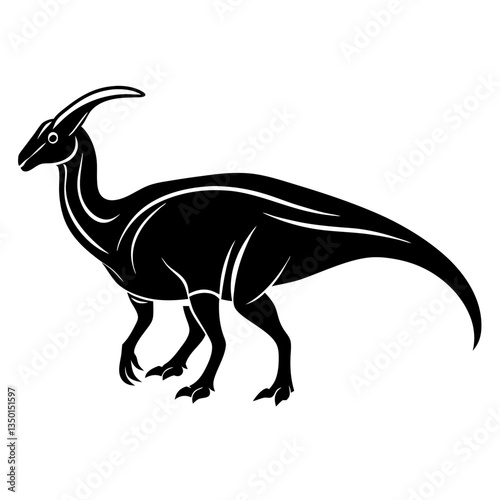 black silhouette of a Parasaurolophus, standing in a majestic stance with its long, 
