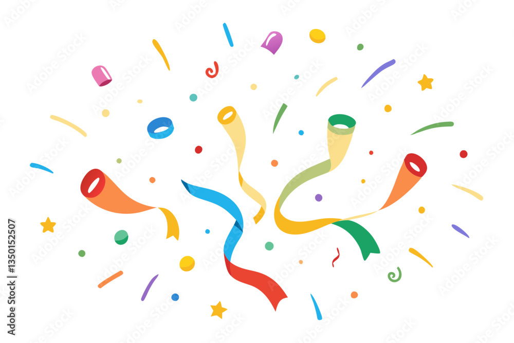 Vibrant Confetti and Streamers in the Air. Celebrating Excitement