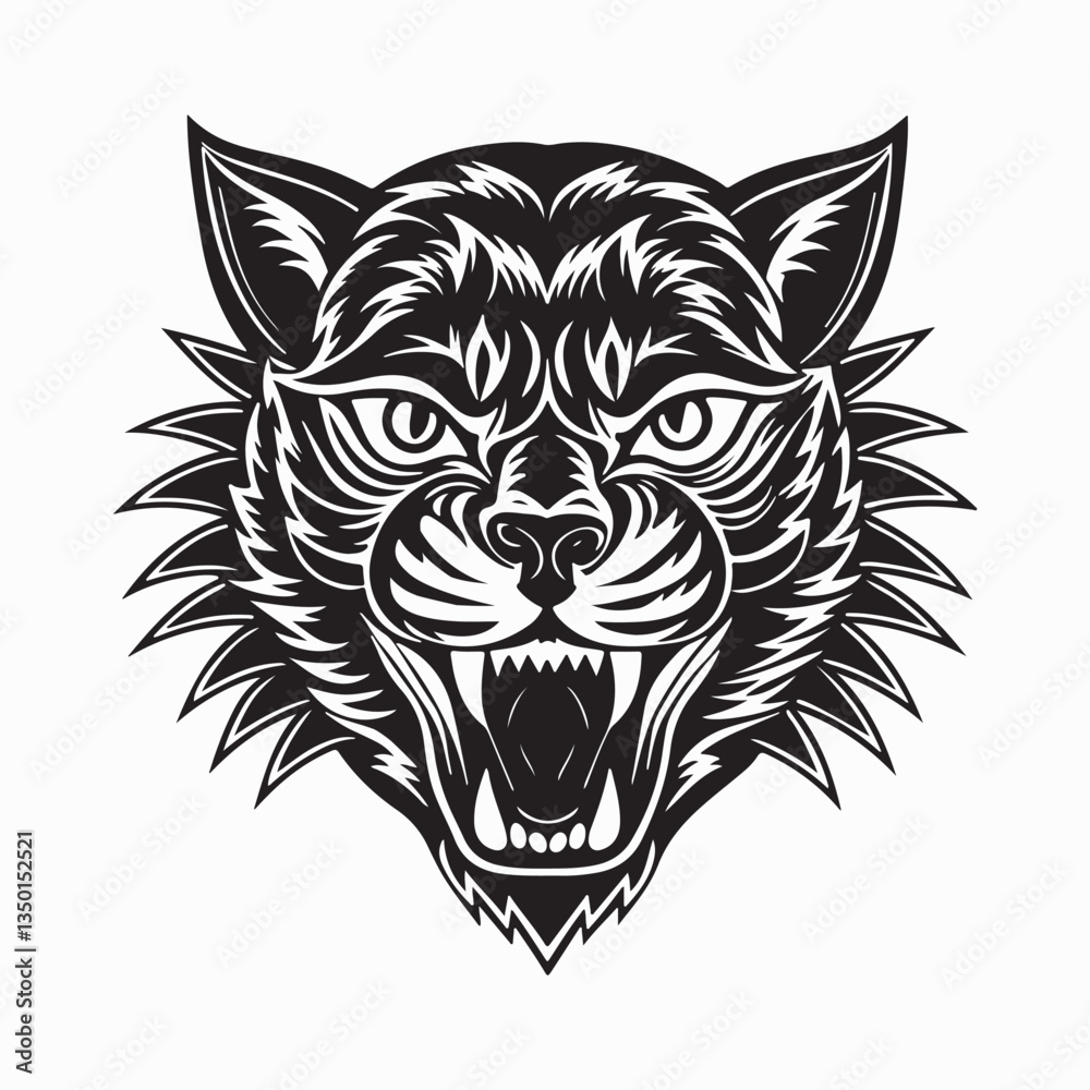 Obraz premium angry wild cat vector design in bold black and white style