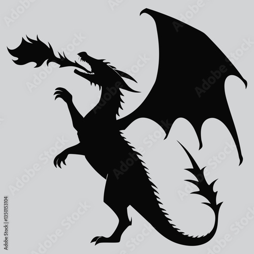 a dragon breathing fire silhouette vector design art and illustration