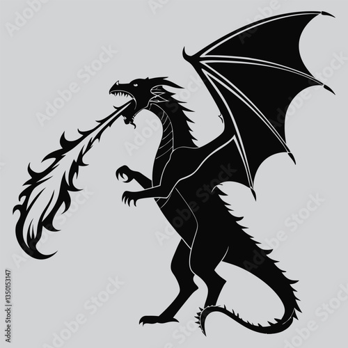 a dragon breathing fire silhouette vector design art and illustration