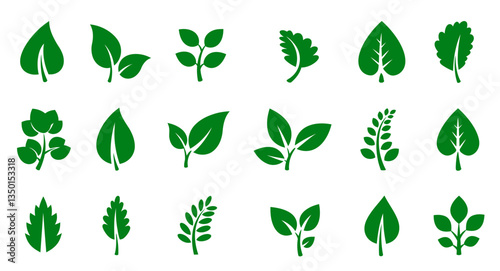 Leaf icons suitable for organic and ecological concepts. Presented on a white background.