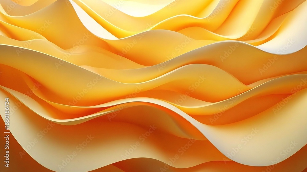 Obraz premium Abstract Golden Waves Smooth Flowing 3D Render of Yellow Curves and Undulations
