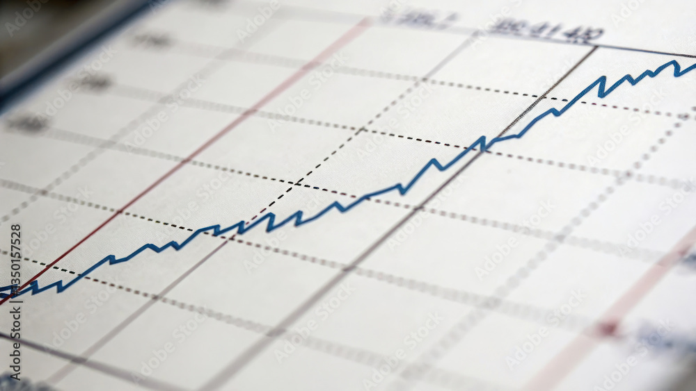 close up view of graph displaying line trending upwards, indicating positive growth and progress. lines and grid create close up view of graph displaying line trending upwards, indicating positive growth and progress. lines and grid create