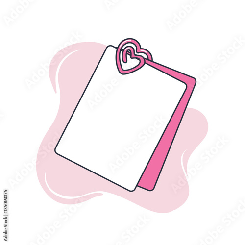 Set of blank cards with heart shaped clip. Cute girly cartoon design for prints