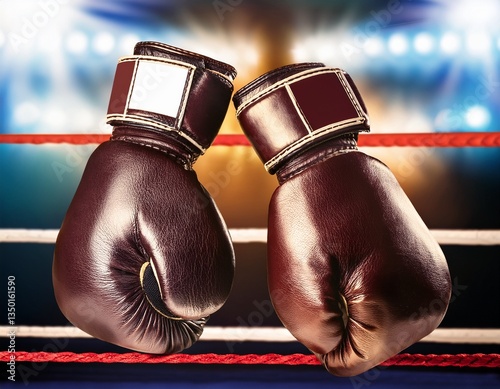  Un par de guantes de boxeo sobre un ring