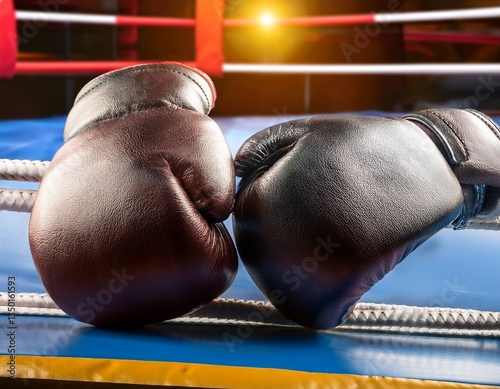  Un par de guantes de boxeo sobre un ring photo