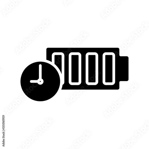 battery icon with clock, long lasting battery icon, simple flat style, illustration, logo sign symbol pictogram template, for ui or ux isolated on white for mobile app, editable
