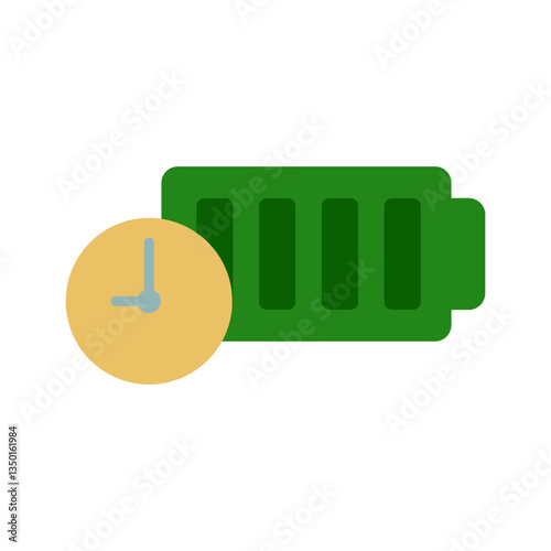 battery icon with clock, long lasting battery icon, simple flat style, illustration, logo sign symbol pictogram template, for ui or ux isolated on white for mobile app, editable