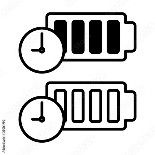 battery icon with clock, long lasting battery icon, simple flat style, illustration, logo sign symbol pictogram template, for ui or ux isolated on white for mobile app, editable