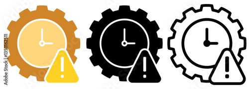 gear clock icon with warning sign, simple flat style, illustration, logo sign symbol pictogram template, for ui or ux isolated on white for mobile app, editable