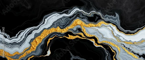 Panel kuchenny z motywem Gold abstract black marble background art paint pattern ink texture watercolor white fluid wall Abst