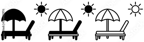 sunbed icon, simple flat style, illustration, logo sign symbol pictogram template, for ui or ux isolated on white for mobile app, editable