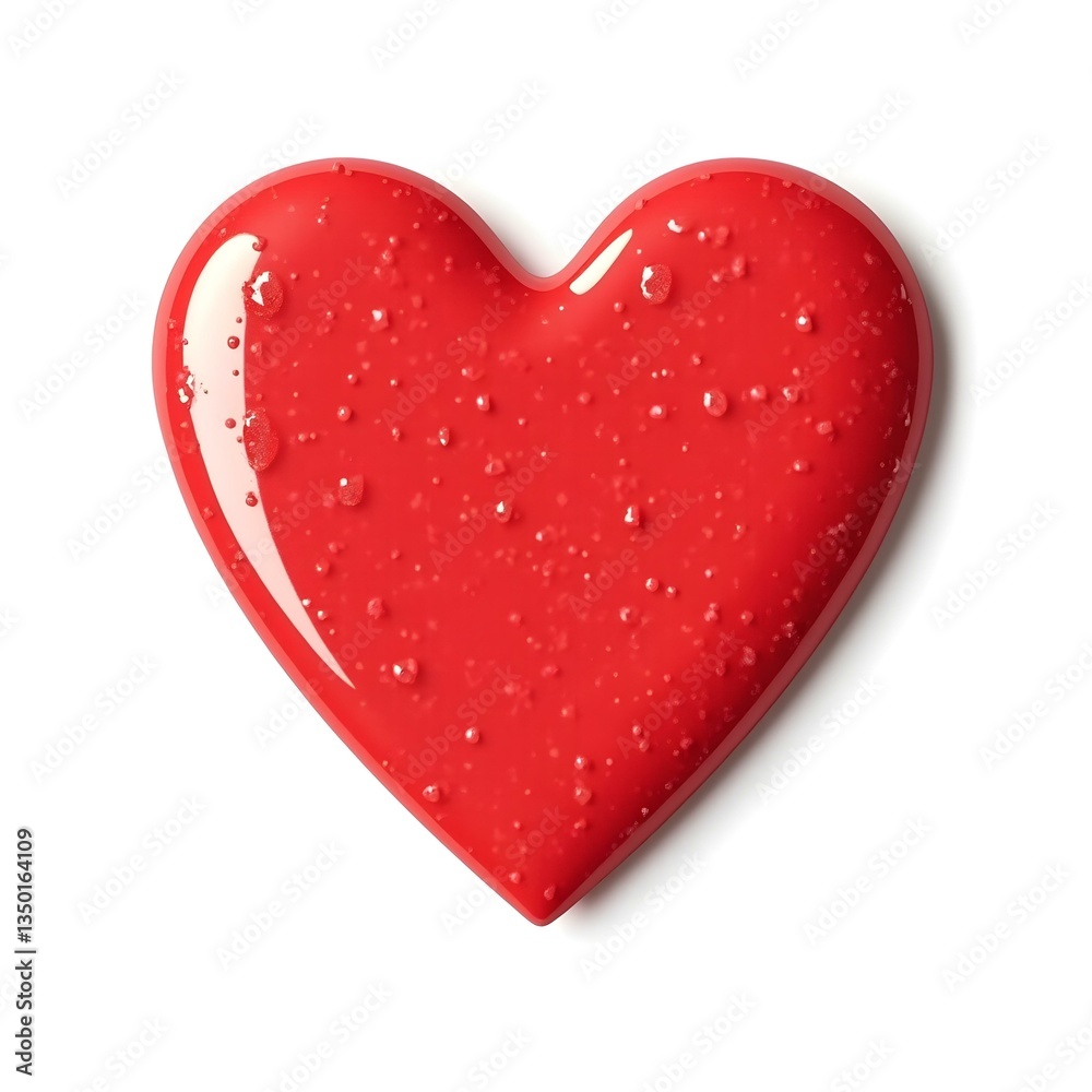 Red metallic shimmering nail polish in heart shape composition texture isolated on white background. Cosmetic makeup product Red metallic shimmering nail polish in heart shape composition texture isolated on white background. Cosmetic makeup product