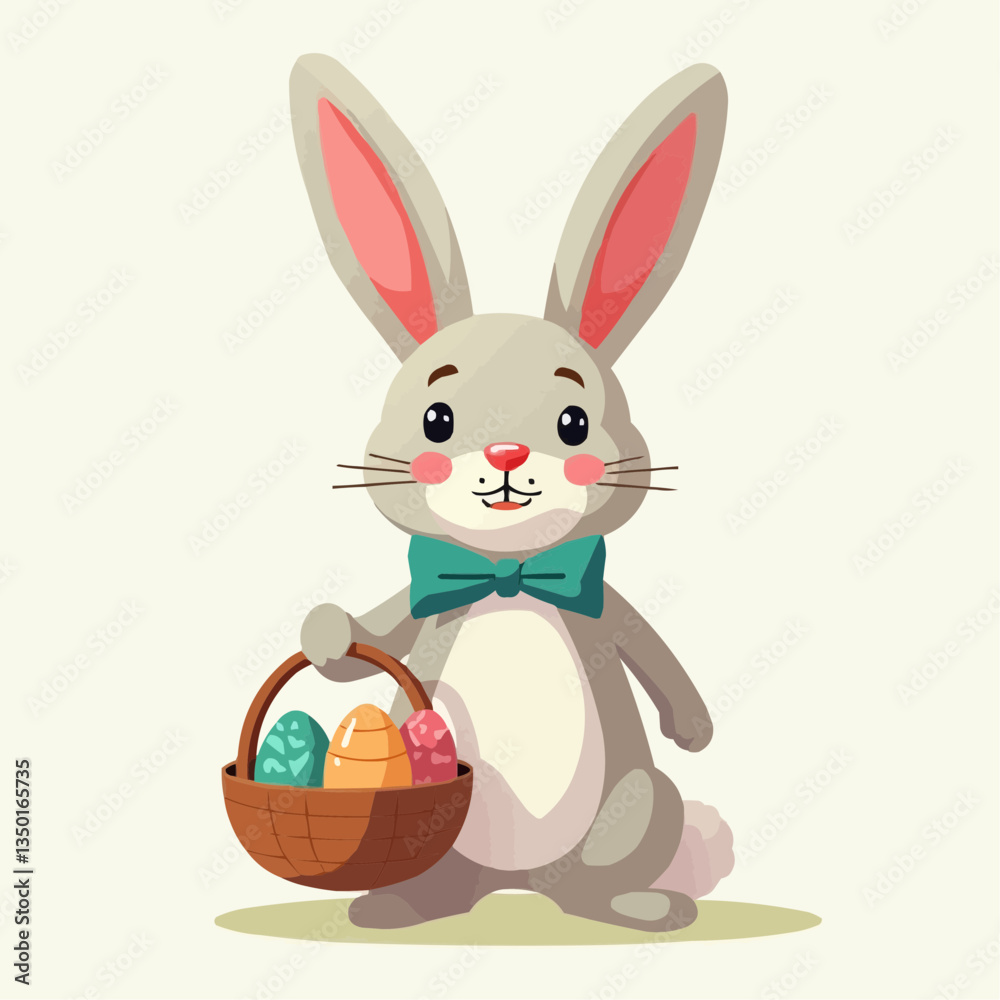 Obraz premium Niedlicher Osterhase mit Korb voller Eier