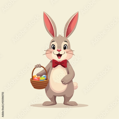 Niedlicher Osterhase mit Korb voller Eier
