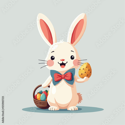 Niedlicher Osterhase mit Korb voller Eier

