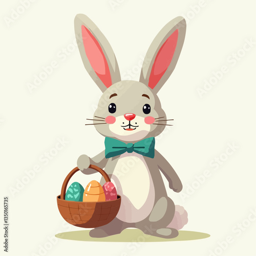 Niedlicher Osterhase mit Korb voller Eier

