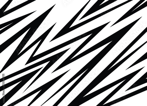 Abstract black and white background with various sharp, zigzag and lightning pattern