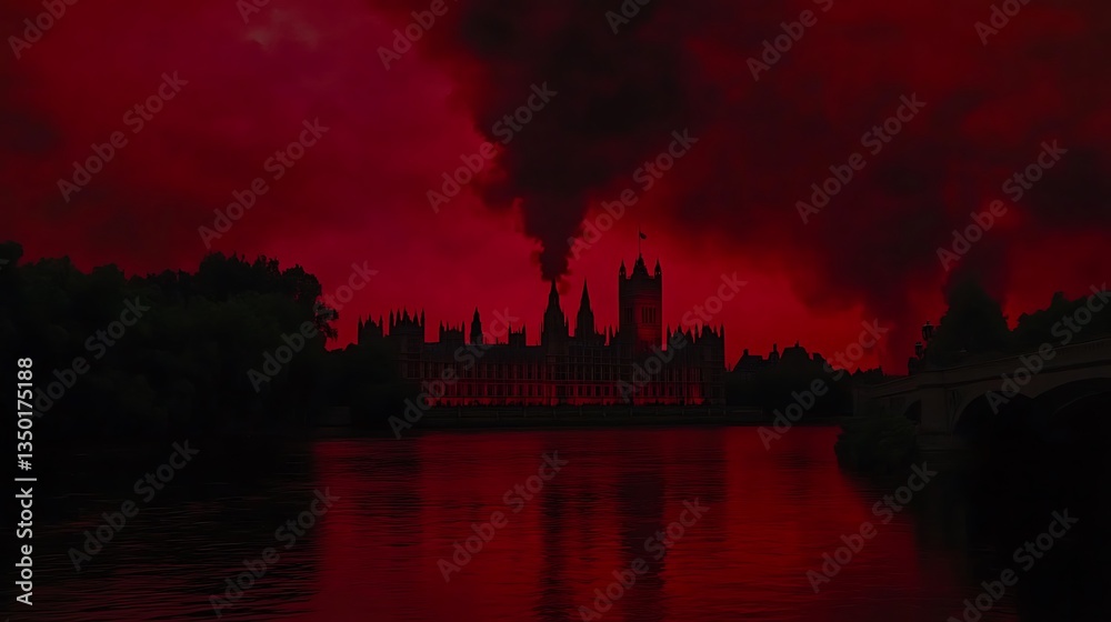 Obraz premium Red sky over Palace of Westminster.