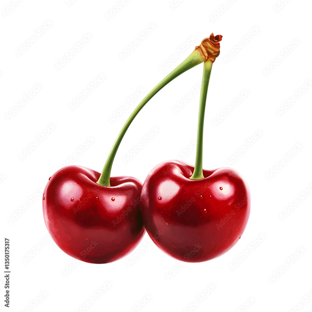 Fresh Two Red Cherries Isolated on Transparent Background Fresh Two Red Cherries Isolated on Transparent Background