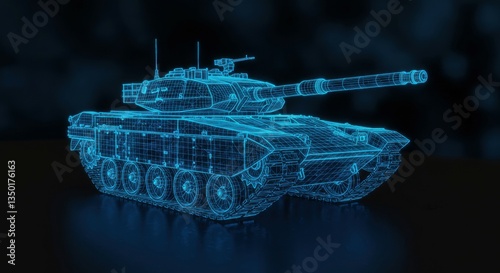 Advanced military holographic display featuring a cybernetic tank structure.