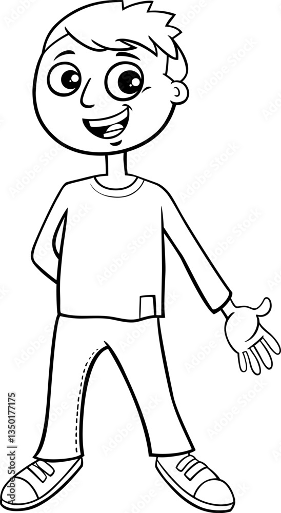 happy cartoon teen boy character coloring page
