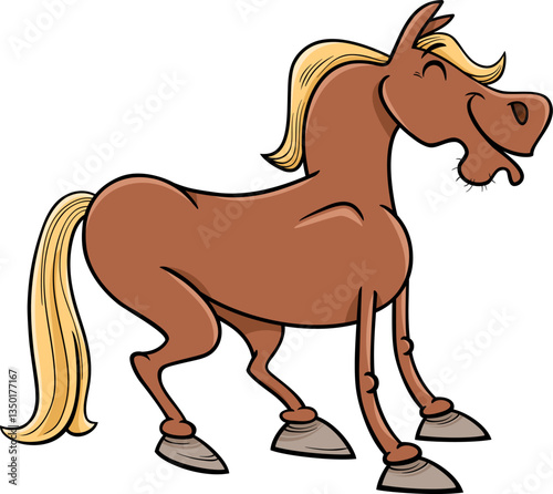 happy cartoon brown horse farm animal character