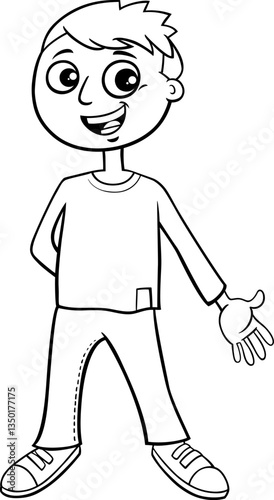 happy cartoon teen boy character coloring page