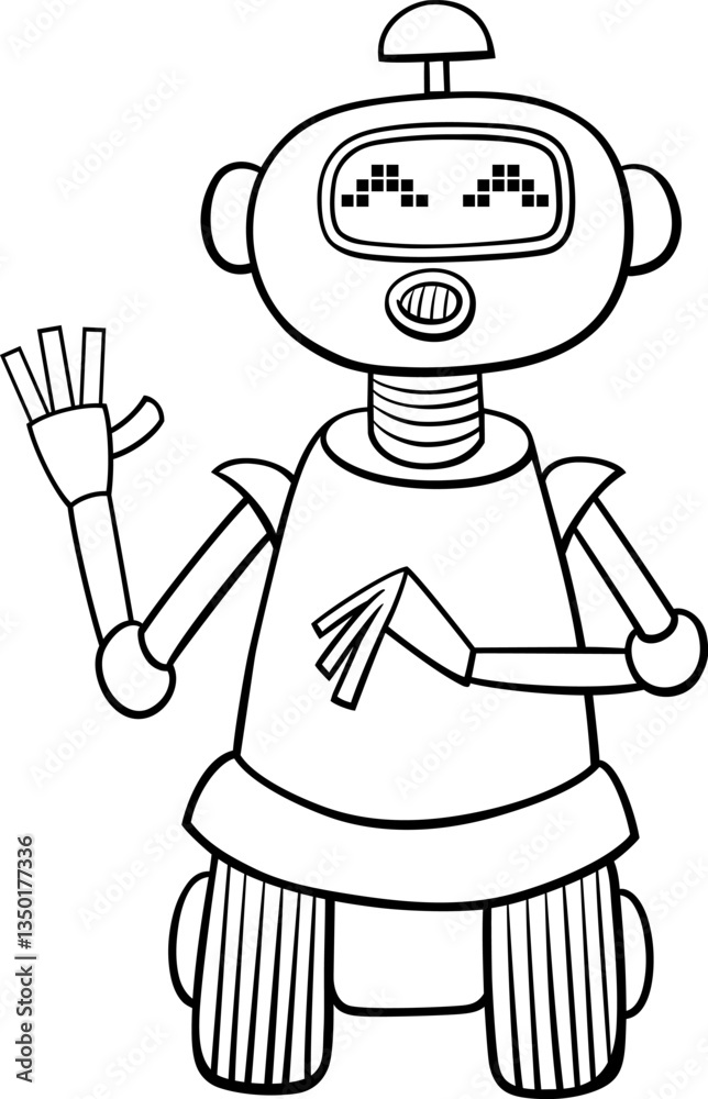 cartoon red robot fantasy character waving its hand coloring page